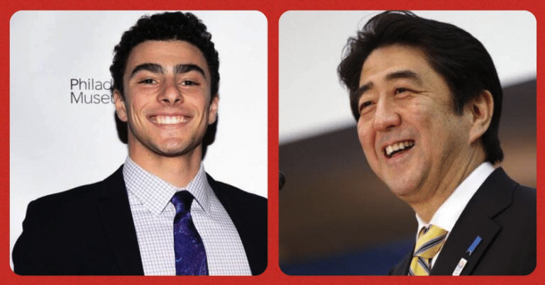 Paired images of Luigi Mangione and former Prime Minister Abe Shinzo.